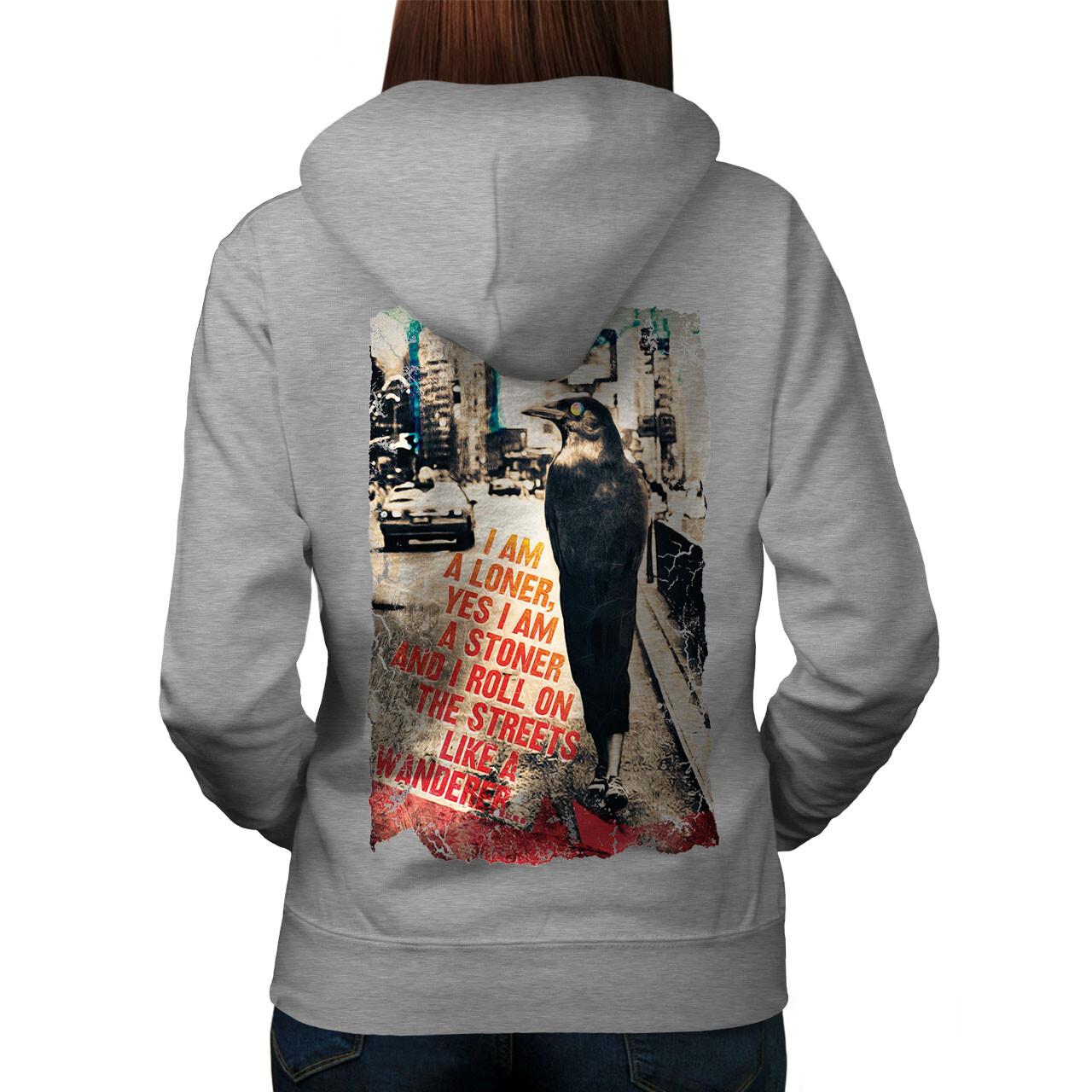 Wellcoda Loner Stoner City Animal Bird Womens Hoodie Back