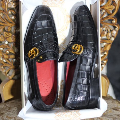 Bespoke Premium Quality Black Shiny Alligator Print Leather Moccasin Men\'s Shoes Men main image 3