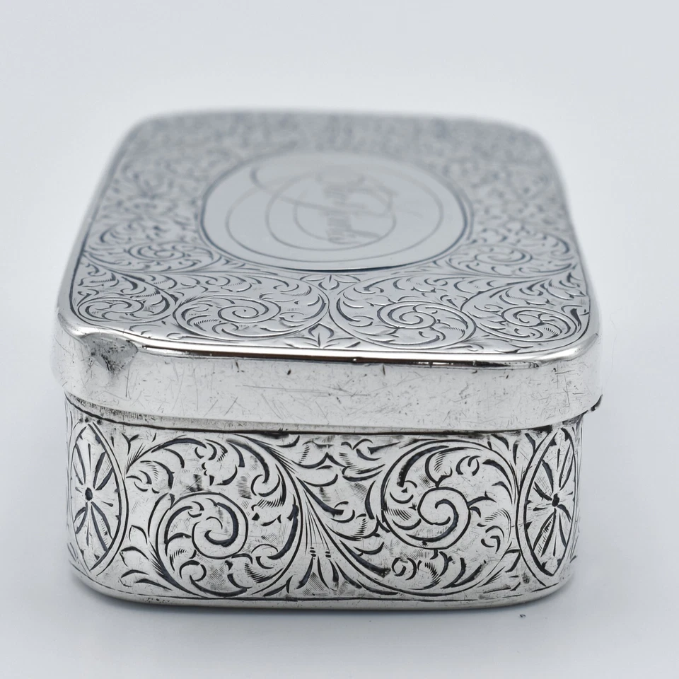 Antiga tampa interna de mesa de rapé prata maciça 1907 eduardiana - Imagem 4 de 4