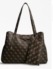 Image of BNWT Guess Brown Logo Eco Brenton Tote Shopper Bag - Size Medium