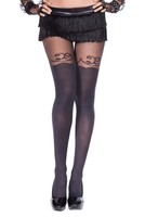Schwarz + Kunst Oberschenkel Hi Strumpf Design Sheer + Opak Strumpfhose