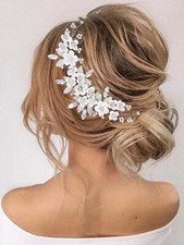 Silver Flower Bride Wedding Hair Vine Pearl Bridal Hair Piece Rhinestone Hair...