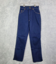 Vtg 70s Lee Womens Mom Jeans Sz W26 x L30 Dark Blue High Waist Tapered Leg Zip
