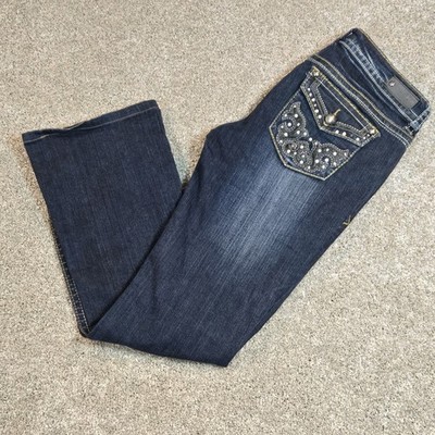 ANTIQUE RIVET STUDDED BOOT CUT WOMEN'S JEANS  BLUE, DISTRESSED SIZE 29