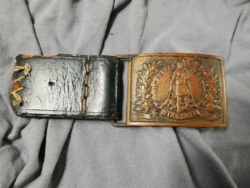 Confederate Virginia Belt Buckle With Part Of Belt *CSA* Civil War Repro? Real?
