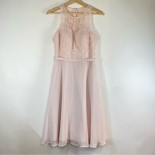 Azazie Sylvia Baby Pink Bridesmaid Prom Party Knee Length Lace Chiffon Dress A4