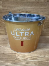 1 Michelob Ultra Metal Ice Beer Bucket Pure Gold Organic Lager NEW Hard To Find