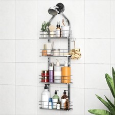Shower Caddy Hanging Silver , Adjustable Anti-Swing-Over The Shower Head Cad...