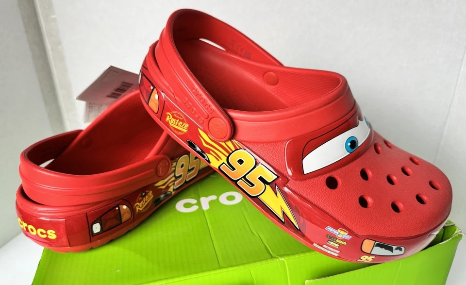 New Box Unisex Lightning McQueen Crocs Lights Red Women Size 7 Men Size 5 - Image 3 of 4