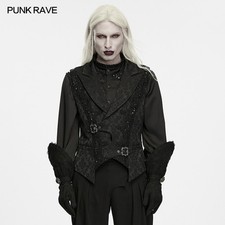 Punk Rave Men Black Gothic Overlapping Placket Waistcoat Victorian Formal Vest