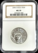 2006 PLATINUM $50 AMERICAN EAGLE STATUE OF LIBERTY 1/2 OZ COIN NGC MINT STATE 70 3190.00 per troy oz