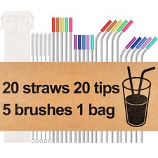 20 Pack Reusable Stainless Steel Metal Straws,10.5"  8.5" Reusable Drinking ...