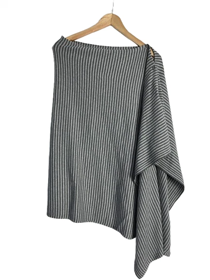 SEASALT Perfect PONCHO Wool Blend RARE Asymmetric GREY STRIPE 15% Wool