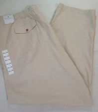 Oak Hill Beige Drawstring Cotton Linen Pants 3X-34 Pockets Wide Leg Adjustable 