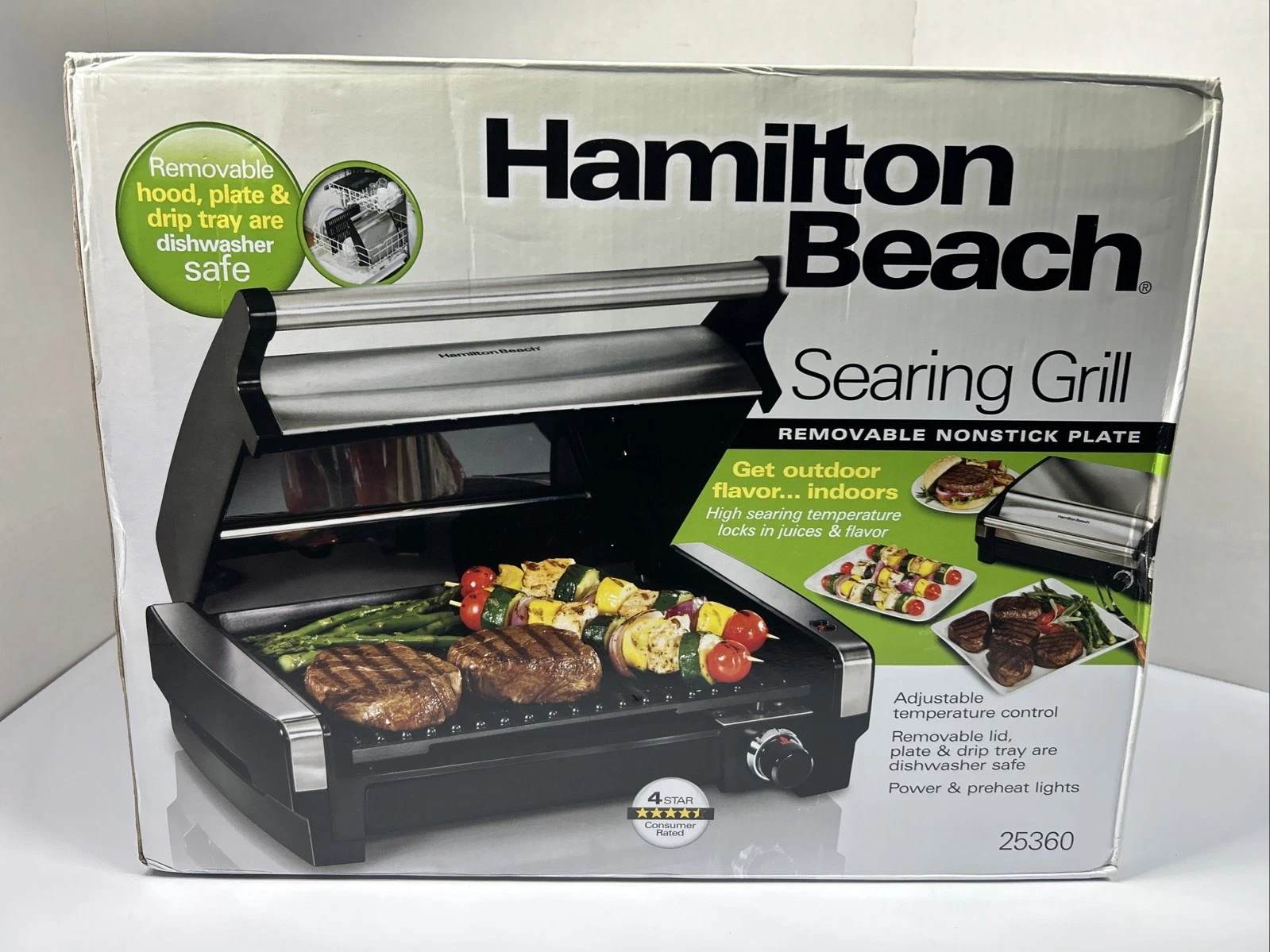 NEW Hamilton Beach Electric Indoor Searing Grill with Viewing Window Adjustable