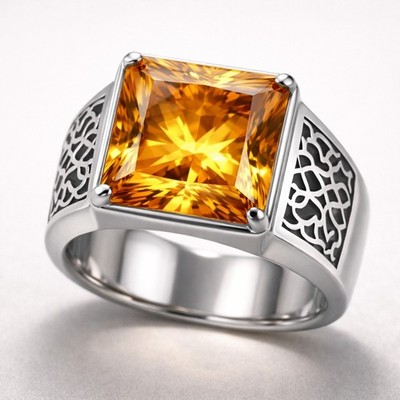 Citrine Ring Sterling Silver Ring, yellow citrine, large Engagement Ring gift
