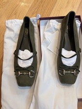 $1000 Gucci Women Shoes Horsebit Ballet Flat Dark Olive Green 39.5