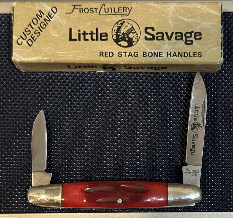 Vintage Frost Cutlery Red Stag Bone “LITTLE SAVAGE” Pen Knife