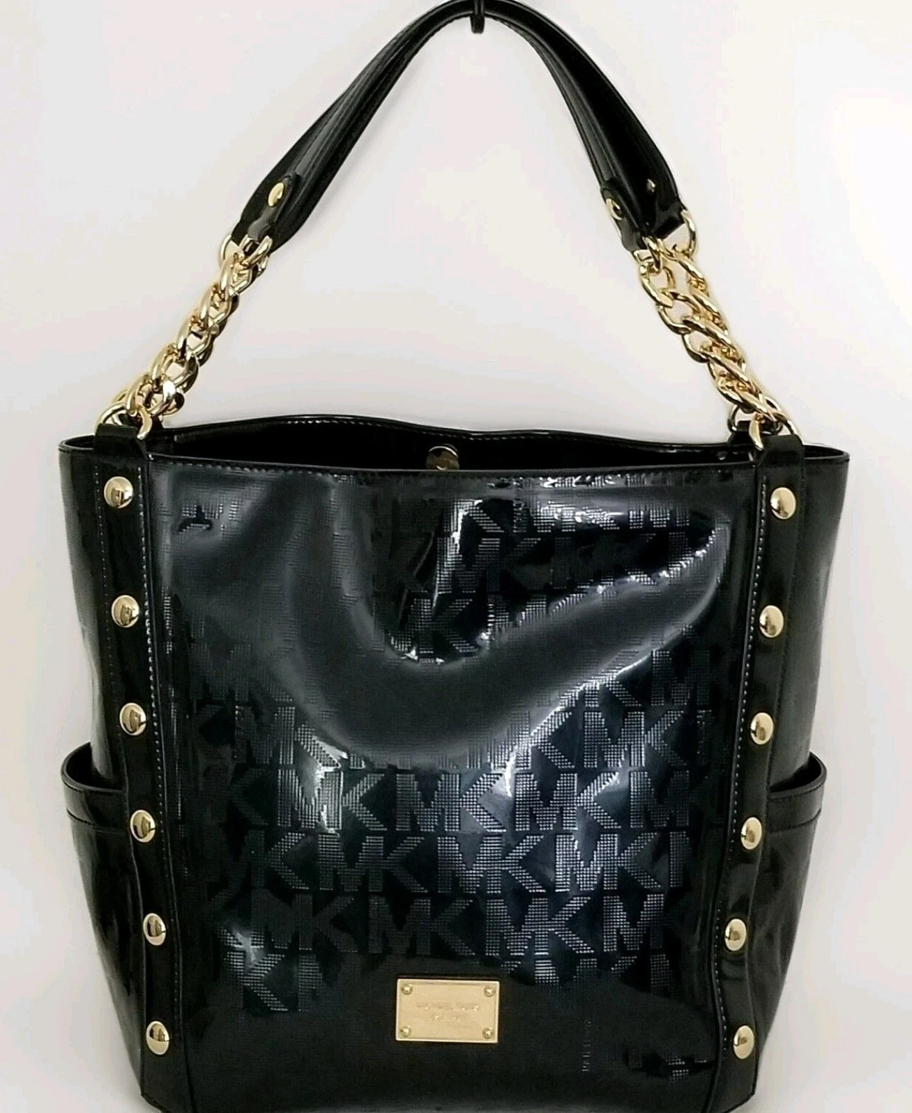 ?BORSA TOTE BAG MICHAEL KORS DELANCY NERA SPECCHIO BORCHIATA METALLIZZATA + O PORTAFOGLIO?NUOVA CON ETICHETTE!