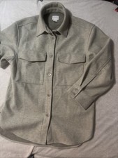 H M Overshirt Mens Size S Khaki Relaxed Fit Felted Shacket Long Sleeve Lined