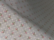 16" X 44" Vintage Tiny Pink Rosebuds White Dotted Swiss Fabric Semi-Sheer