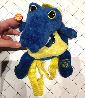 Vintage 90s Chupa Chups Blue Crocodile Plush Backpack Y2K Kidcore Rave Bag
