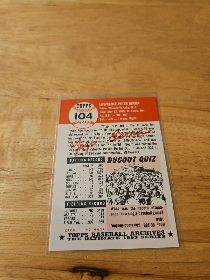 1991 Topps Archives The Ultimate 1953 Set - Yogi Berra #104 - Image 3 of 3