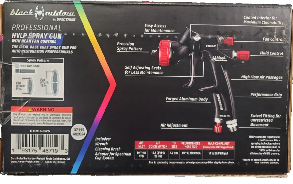 Spectrum Black Widow HVLP Spray Gun Rear Fan Control (59825) W/All