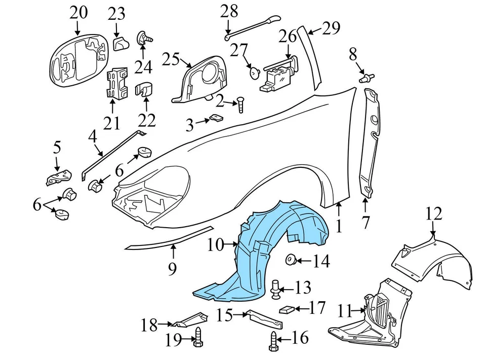 PORSCHE BOXSTER 986 1997-2004 - Forro guardabarros delantero derecho/cubierta de carcasa de rueda Foto 4 de 4