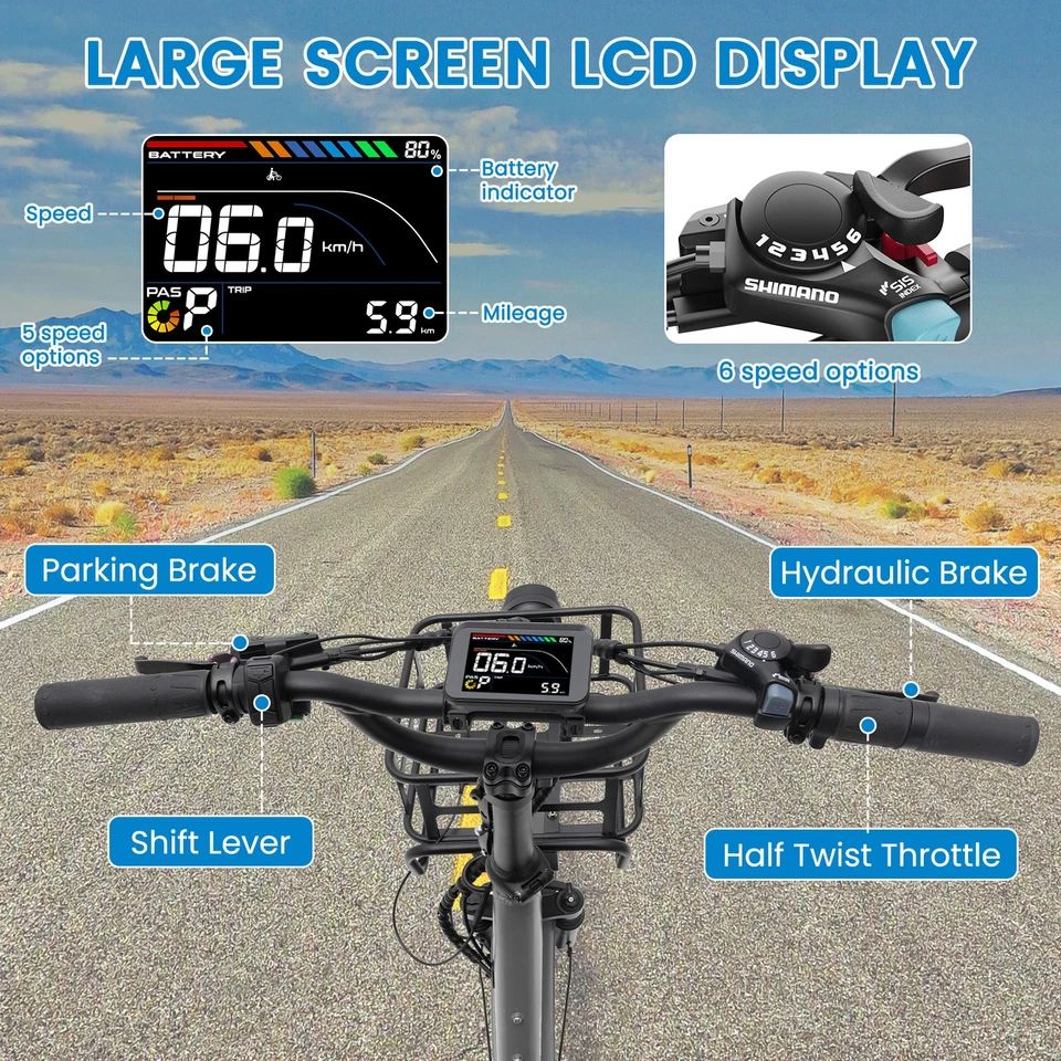 Triciclo Eléctrico Plegable MOONCOOL para Adulto Peak 1600W 48V 20x3" Triciclo de 6 Velocidades Foto 4 de 4