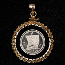 Isle of Man 1/20 oz Platinum Noble Longboat in 14k Gold Bezel Pendant - G5831
