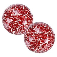 2 Pcs 3.1 in Glass Decorative Balls for Bowls, Mosaic Glass Balls, Red