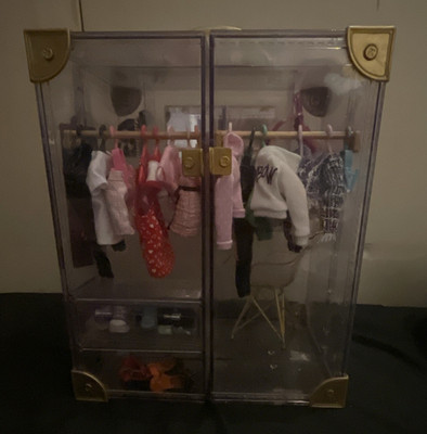 Clear Plastic Doll Closet Wardrobe Playset w/ Hangers & Accessories, Fashion