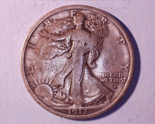 1917-D (OBV.MM)  WALKING LIBERTY "SILVER" HALF DOLLAR  VG/F **1023-5