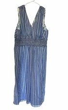 Old Navy XXL Blue White Striped Sleeveless Smocked Waist Cotton Maxi Dress