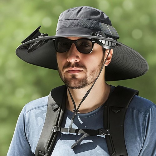 Cappello da sole a tesa larga con 2 ventole solari per uomo donna, UPF 50+ cappello a secchiello per escursionismo - Foto 12 di 33