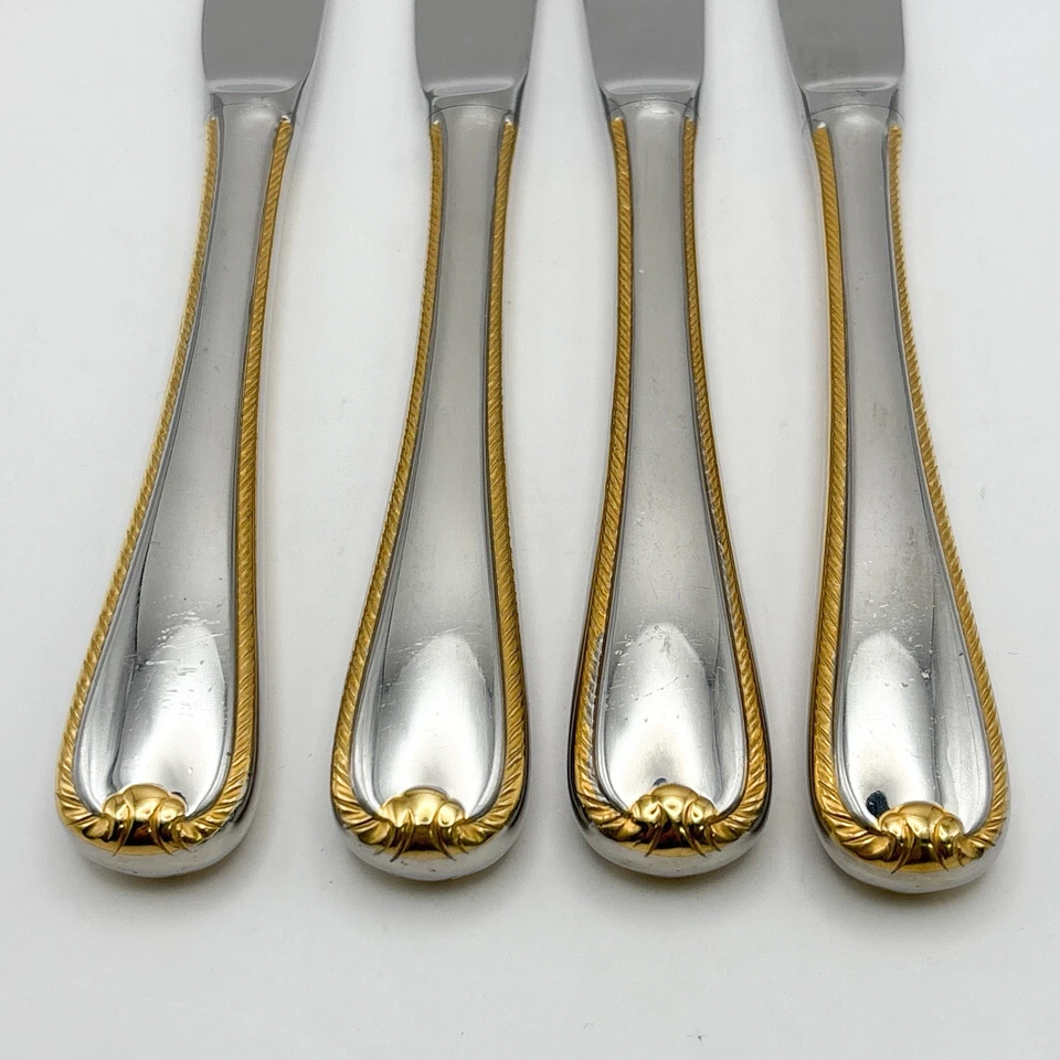 Gorham Stainless Golden Ribbon Edge 20 Pc Set | 4 Place Settings [some damage] - Image 3 of 4