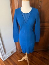 Versace Cobalt Blue bodycon long sleeve scoop and v-neck dress stretch sz 44
