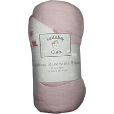 Lullaby Club Chambray Reversible Baby Girl Blanket Pink Flower 2000 Target Htf