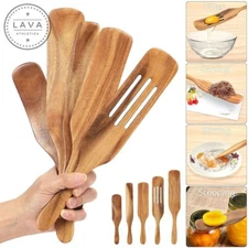 Spurtle Kitchen Cooking Utensil 5pc Set Teak Wood Non Stick Wooden Spatula Spoon