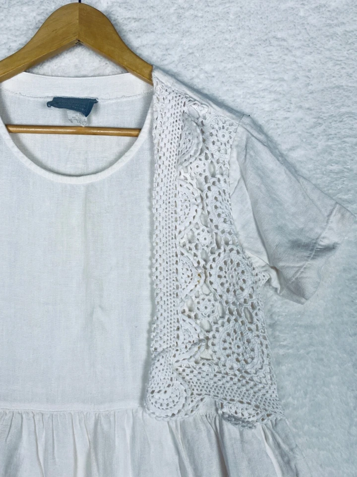 Vintage Carol Anderson Midi Dress Large Petite Linen Blend Granny Core Crotchet - Image 2 of 4