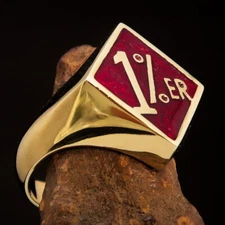 OUTLAW RING, MENS BIKER RING, 1% ER RING, ONE PERCENTER SYMBOL RED SIZE 9.5