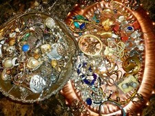 Vintage Now Jewelry Huge Lot Box 3 Pounds Junk Craft Wear Brooch Chains Earrings