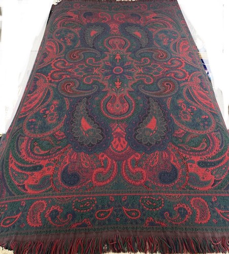 Goodwin Weavers Tapestry Throw Blanket Fringe Reversible Red Blue Green Paisley - Picture 6 of 14