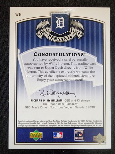 2005 Upper Deck Willie Horton Past Time Signatures Gold #WH Baseball Card MT - Picture 2 of 2