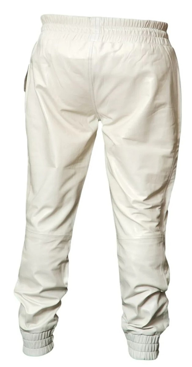 Men's Leather White Lambskin Sweat Pants/Jogger trousers Gym