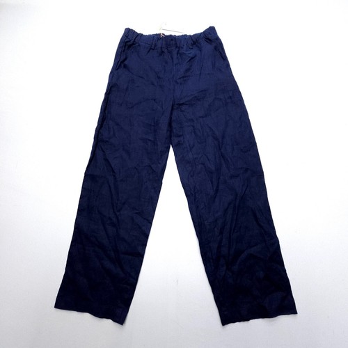 Quince 100% Linen Pants Womens XS Navy Blue Pull On Straight High Rise Crop NWT
