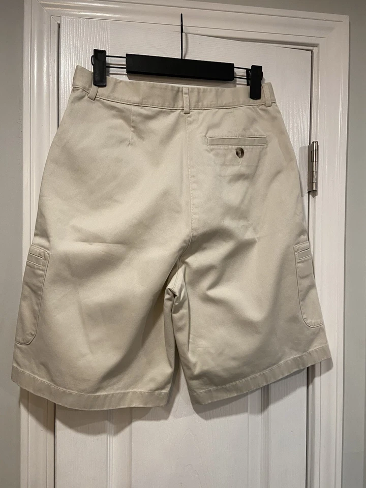 L.L. Bermuda de acampamento tamanho 8 cáqui chino plissada frontal algodão carga bolsos - Imagem 4 de 4