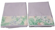 2 Lt Purple Pillowcases W/ Floral Print Cuff. 20 X 33 Queen Homemade