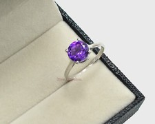 8 MM Round Natural Amethyst Gemstone Ring 925 Sterling Silver Engagement Ring
